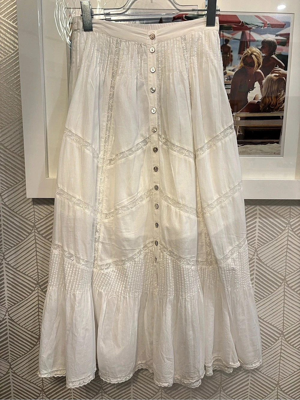 LoveShackFancy Tiered Lace Maxi Skirt in White Size XS Like New